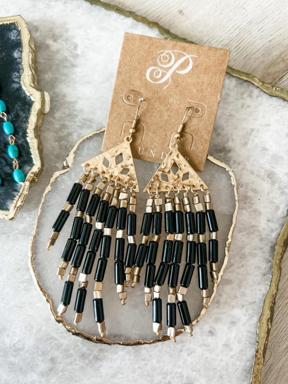 NEW Simon Beaded Black Gold  Earrings